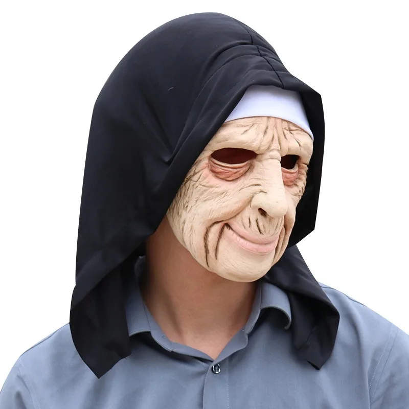 CosplayOld Nana Granny Nun Mask Cosplay Grandma Scarf Latex Masks Halloween Carnival Dress Up Purim Masque Party Costume Props