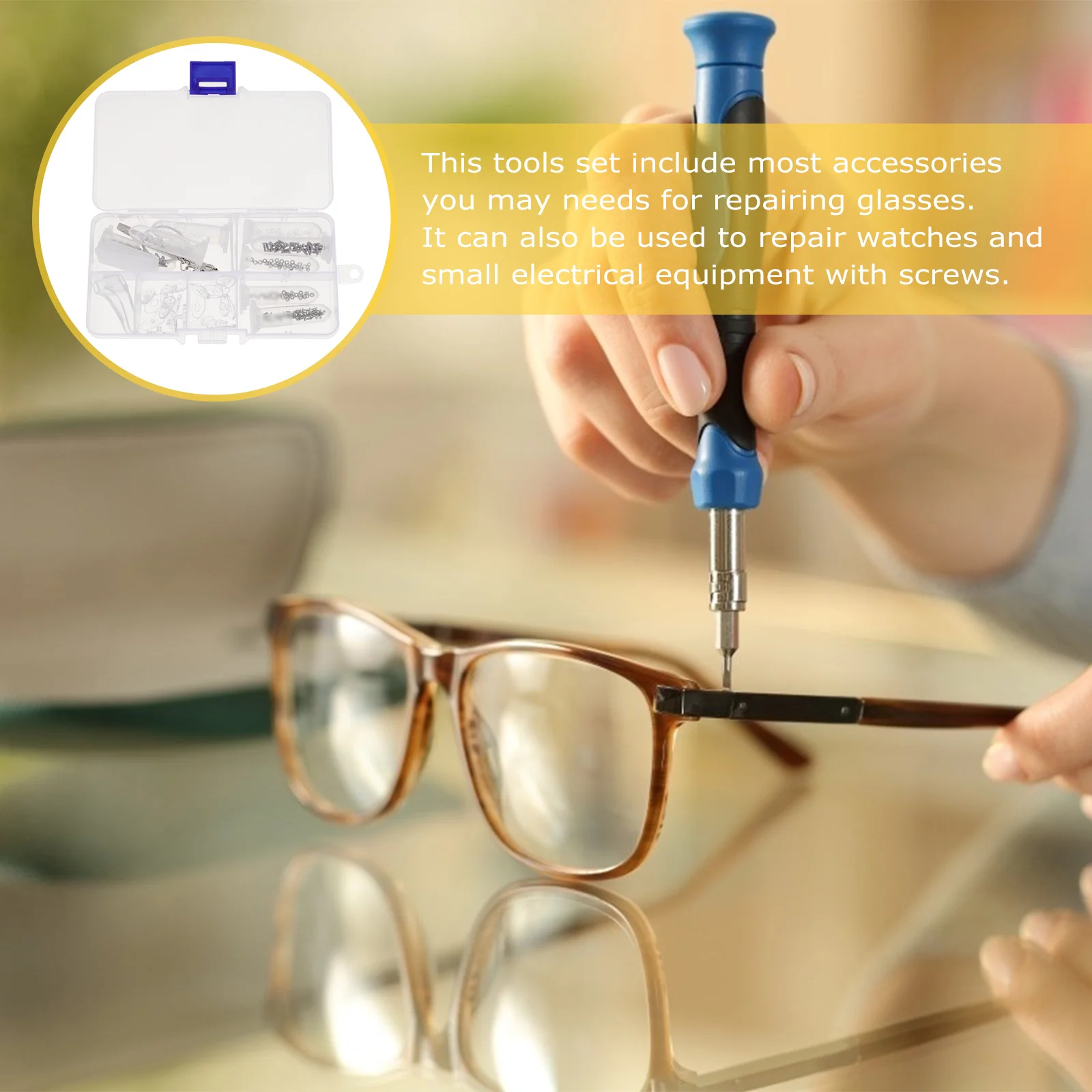 

1Set Eyeglass Repair Kit Glasses Accessories Includes Nose Pads Screws Ear Grips Compact Lightweight Tools for Glasses Watches