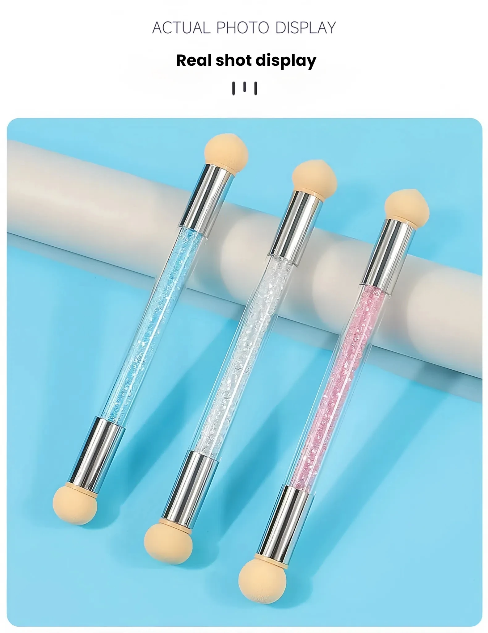 1 conjunto de escova de esponja de ponta dupla para arte em unhas, lavável, substituível, 4 cabeças para esmalte em gel, gradiente, glitter, pó, ferramentas de aplicação