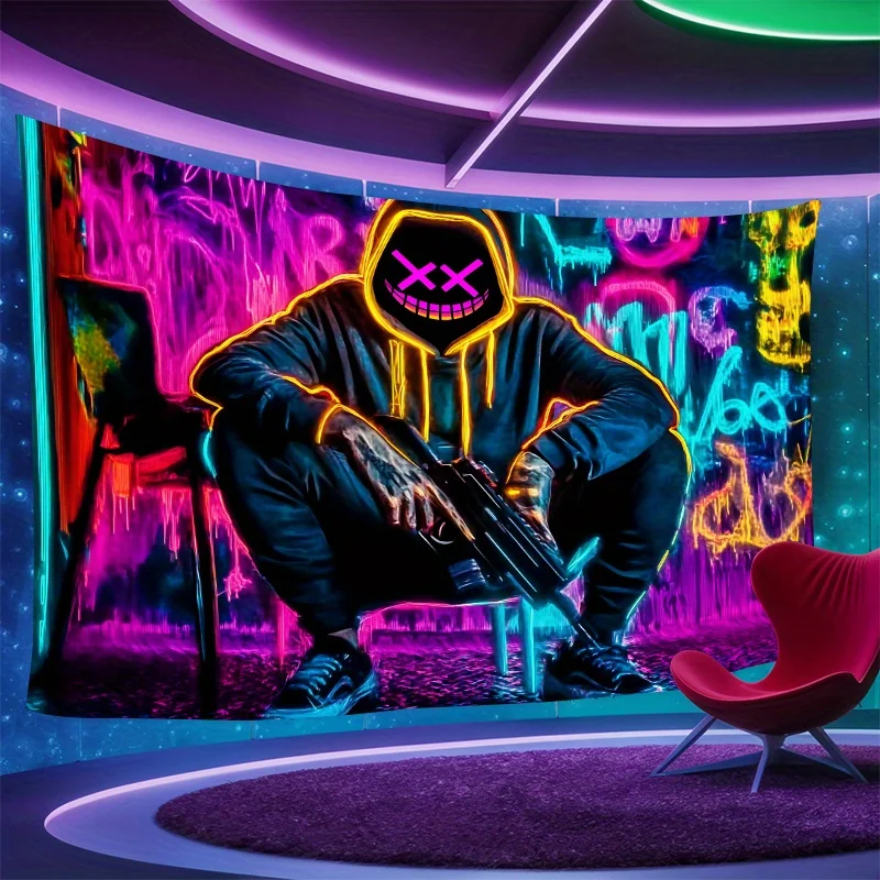 วิคามา สตรีท ทรেนดี้ ทาเพสทรี นีออน กราฟฟิตี้ สไมลี่ ชูเตอร์ ห้องนั่งเล่นทันสมัย ตกแต่งผนังห้องแบบส่วนตัว