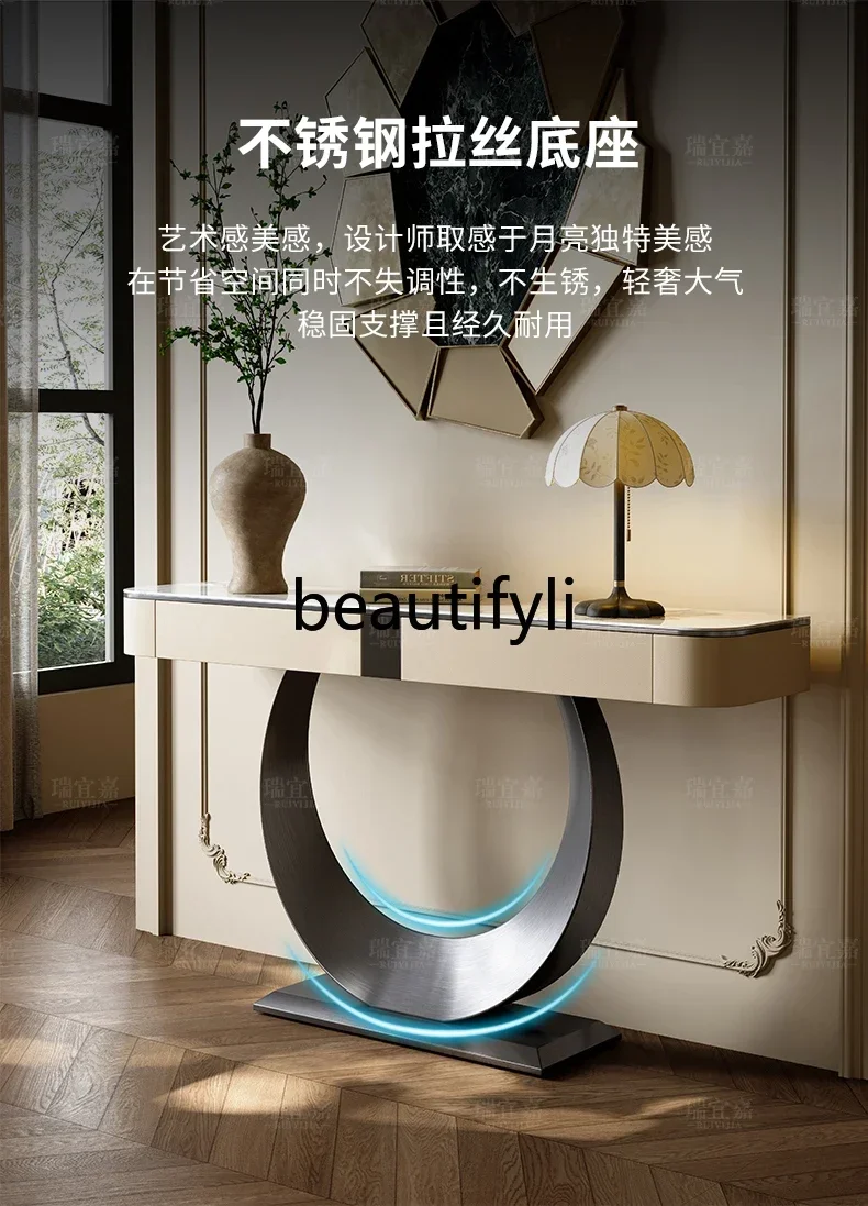 

Entrance platform light luxury high-end corridor decorative cabinet rock slab entrance shelf end view table