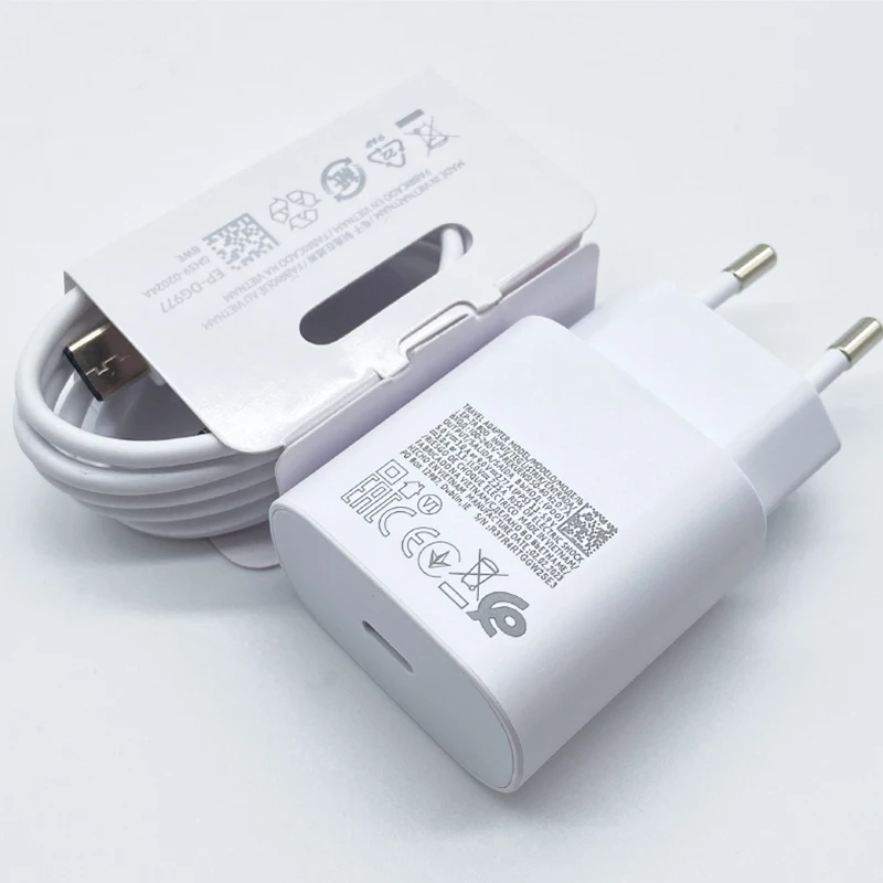 Carregador Super Rápido de 25W para Samsung, Adaptador EU USB Tipo C para Galaxy S23 S24 S21 S22 Plus A54 A34 A05 Z Flip 6 Fold 6 5