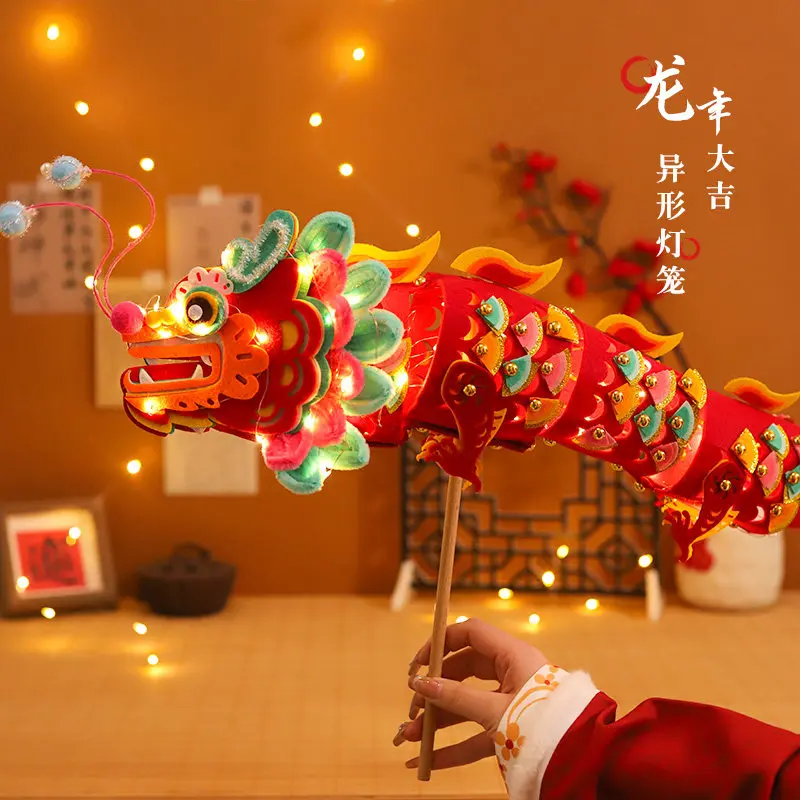 Diy Non Woven Led Glowing Handheld Chinese Dragon Lantern Kit Mid Autumn Festival Extended Craft Gift For Kids Party Activity
