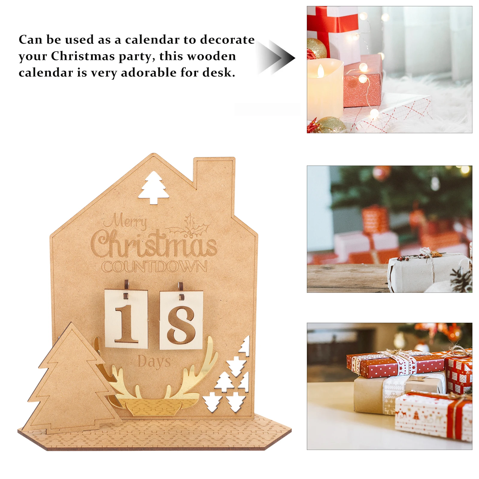 

Christmas Wooden DIY Advent Calendar Decorative Desktop Xmas Countdown Table Calendar Festive Holiday Ornament