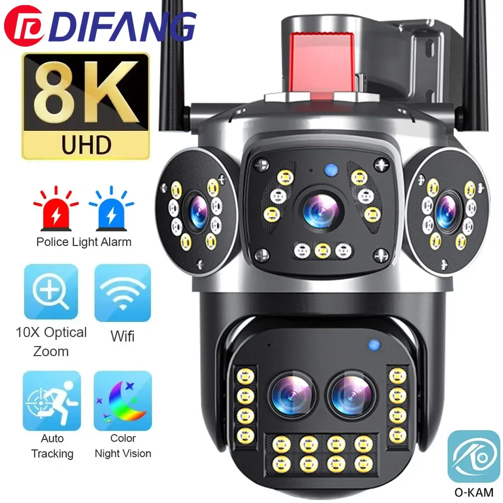 

Outdoor WIFI Camera 10X Optical Zoom UHD Automatic Tracking PTZ Four Lens Three Screen 15MP Waterproof Security 8K Camera CCTV