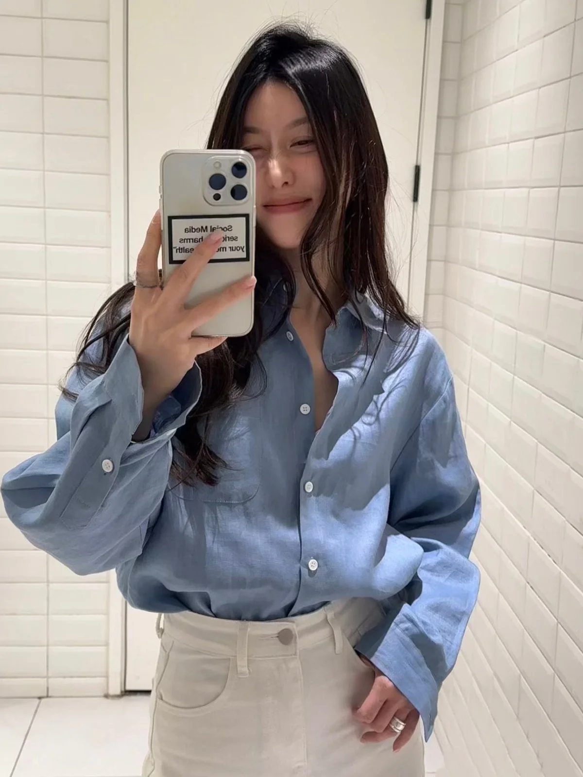 

Loose Fit Linen irt Women's Spring 2025 Casual Slouchy Sle Long Sve ket Detail oulder Drop Design Comfortable irt