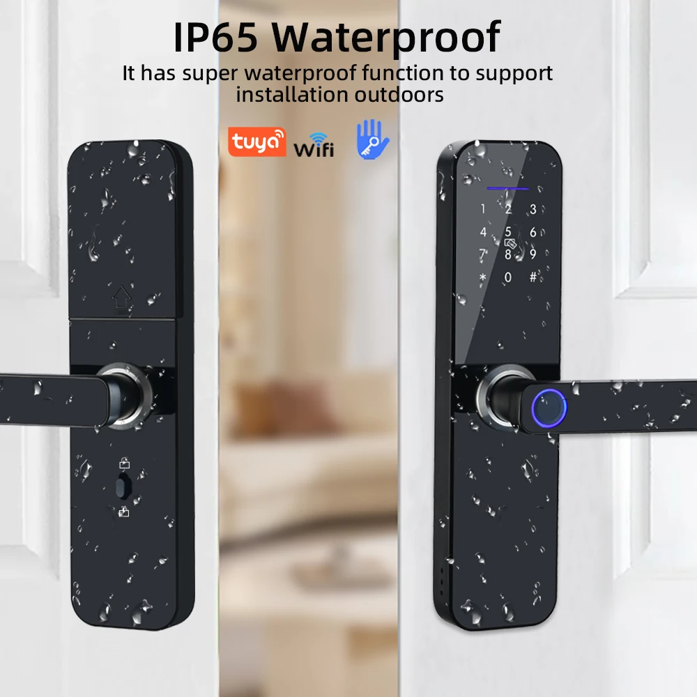 RAYKUBE F005 IP65 Waterproof Tuya Wifi/ TT Lock Electronic Smart Door Lock With Fingerprint/Smart Card/Password/Key/APP Unlock