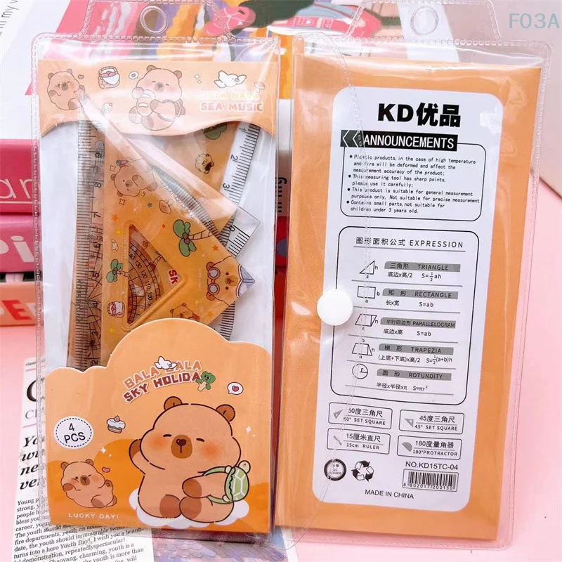 4pcs/set Creative Acrylic Capybara Set Of Rulers Drawing Tools Cute Cartoon Soft Ruler Set Office Supplies Set Square