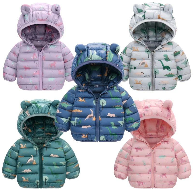 1-5 Jahre Winter Jungen Daunenjacke Herbst und Winter Cartoon Ohr Mode warm halten Kapuze Reißverschluss Mädchen Mantel Kinderkleidung