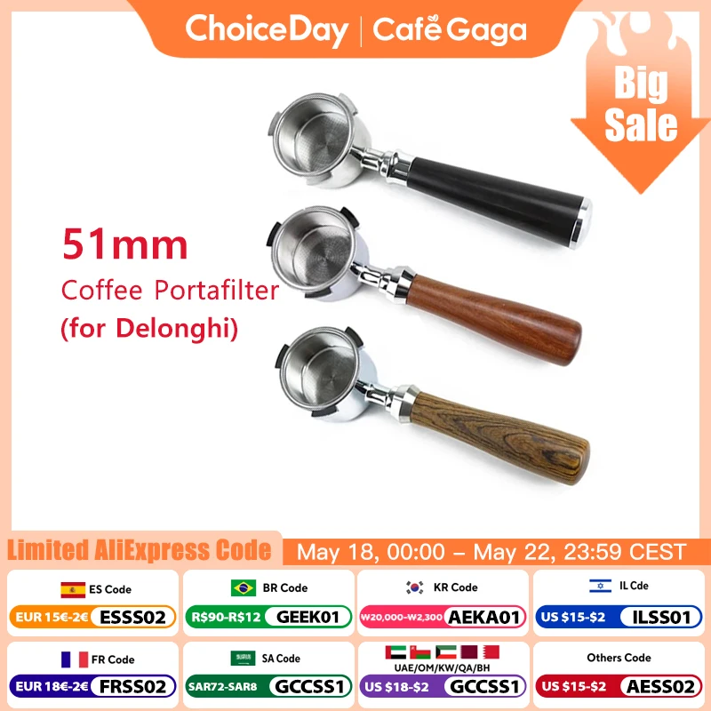 Portafiltro sin fondo para café, 51mm, para Delonghi EC680 EC685, cesta de filtro de repuesto, accesorio para máquina de café expreso, herramientas de Barista