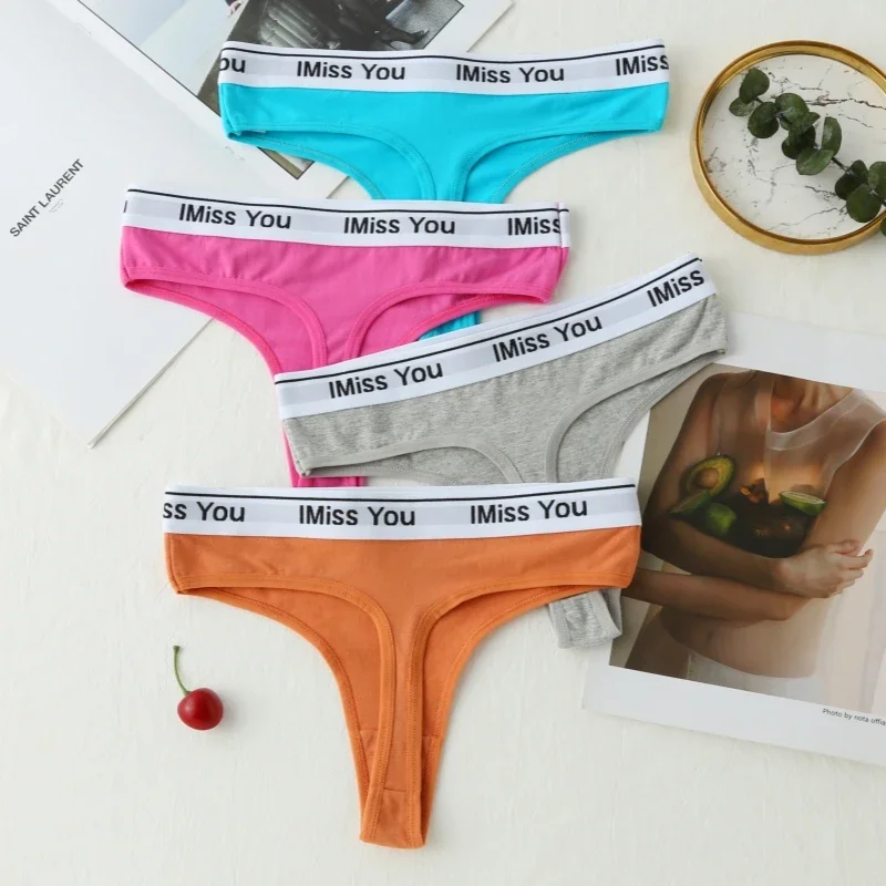 

3PCS Cotton G-String Sexy Panties Letter Intimates Women's Underpants Solid Color Thong Comfort Briefs Ladies Underwear Lingerie