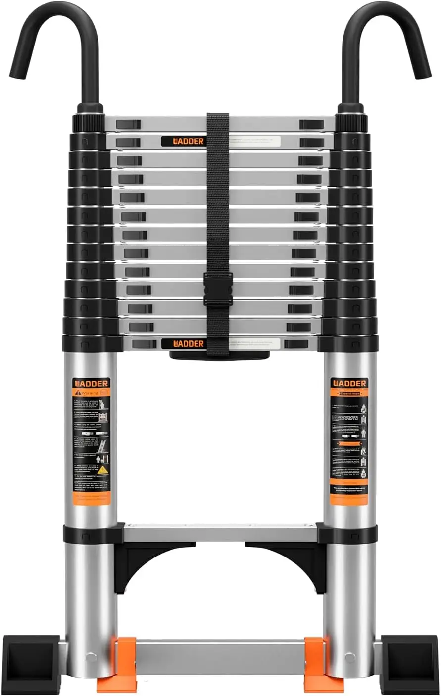 

Телескопическая лестница, 12,5 футов, многофункциональная складная лестница со стабилизаторами и крюками, портативная