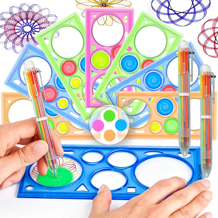 2/4pcs Spirography Ruler & 6-Color Pen Drawing Set, Mandala Ruler for Geometric Pattern Design DIY Art HandiCraft Stationery XJM