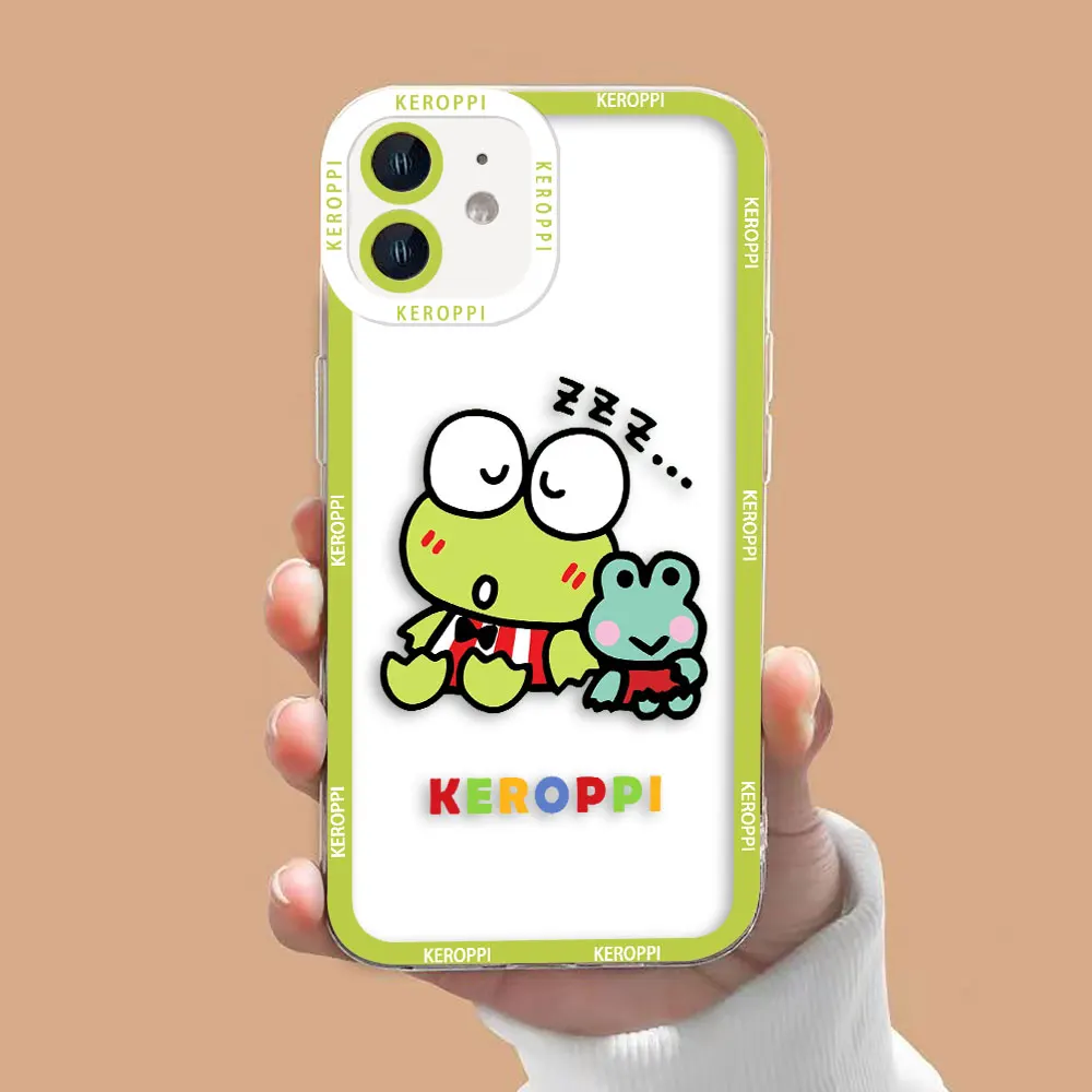 لطيف الضفدع Keroppi Badtz Maru واضح جراب هاتف آيفون أبل 17 AIR 16E 16 15 14 12 13 11 برو 8 7 زائد X XR ماكس غطاء من السيليكون