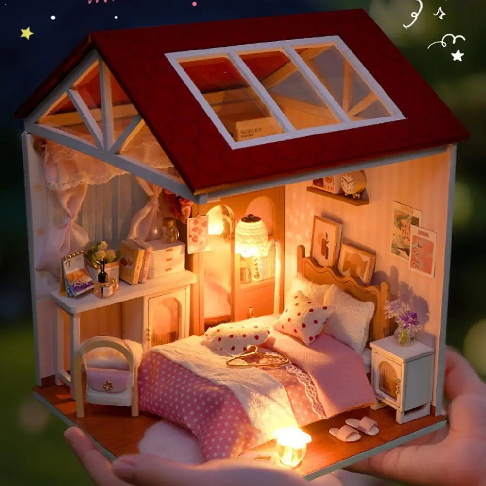 DIY Miniature Wooden Kit Mini House Model Handmade Assembly Craft Kit Stress Relief Desk Decor Birthday Gift For Adult