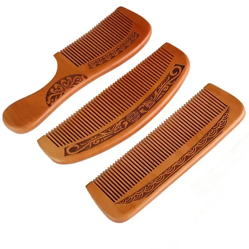 Natural Peach Wood Hair Comb Close Teeth Anti-static Head Massage Hair Care Wooden Combs Styling Tools Beauty Accessories