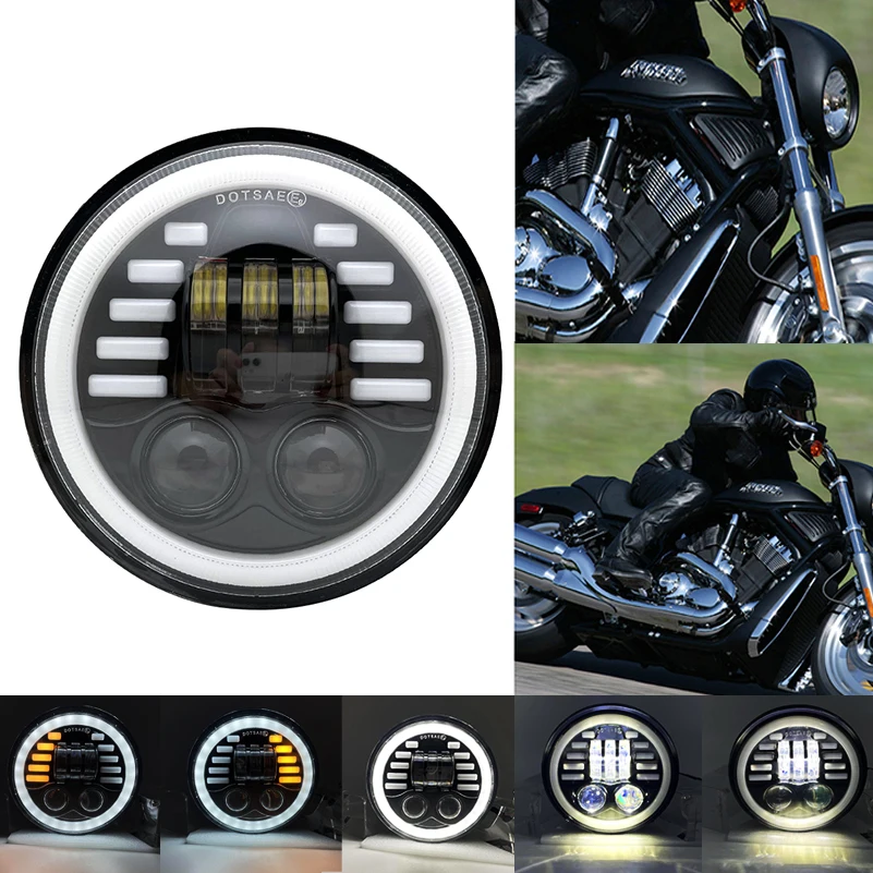 

Черная 5,75-дюймовая светодиодная фара для мотоцикла Harley Sportster 1200 883 Street 500 750 5-3/4 "проектор светодиодный налобный фонарь Halo Angel Eyes