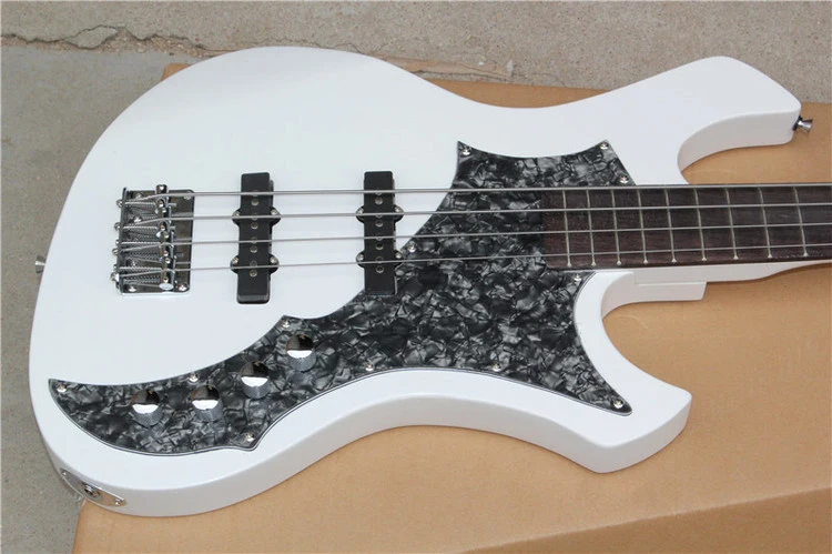 Flyoung Unusual SHape  Electric Bass Guitar White 4 Strings Electric Bass Rosewood Fretboard Bass