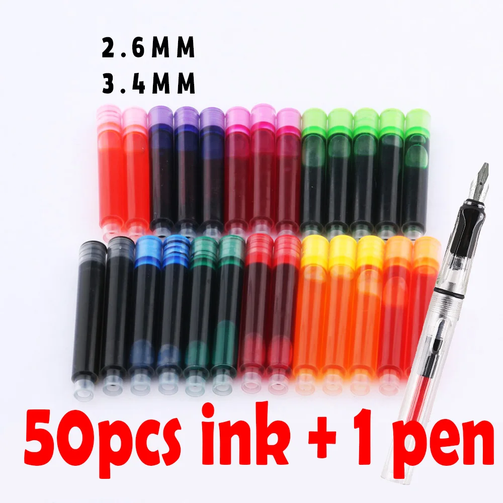 51pcs Fountain Pen ink refills diameter 2.6mm 3.4mm standards international Stationery Office supplies INK PEN