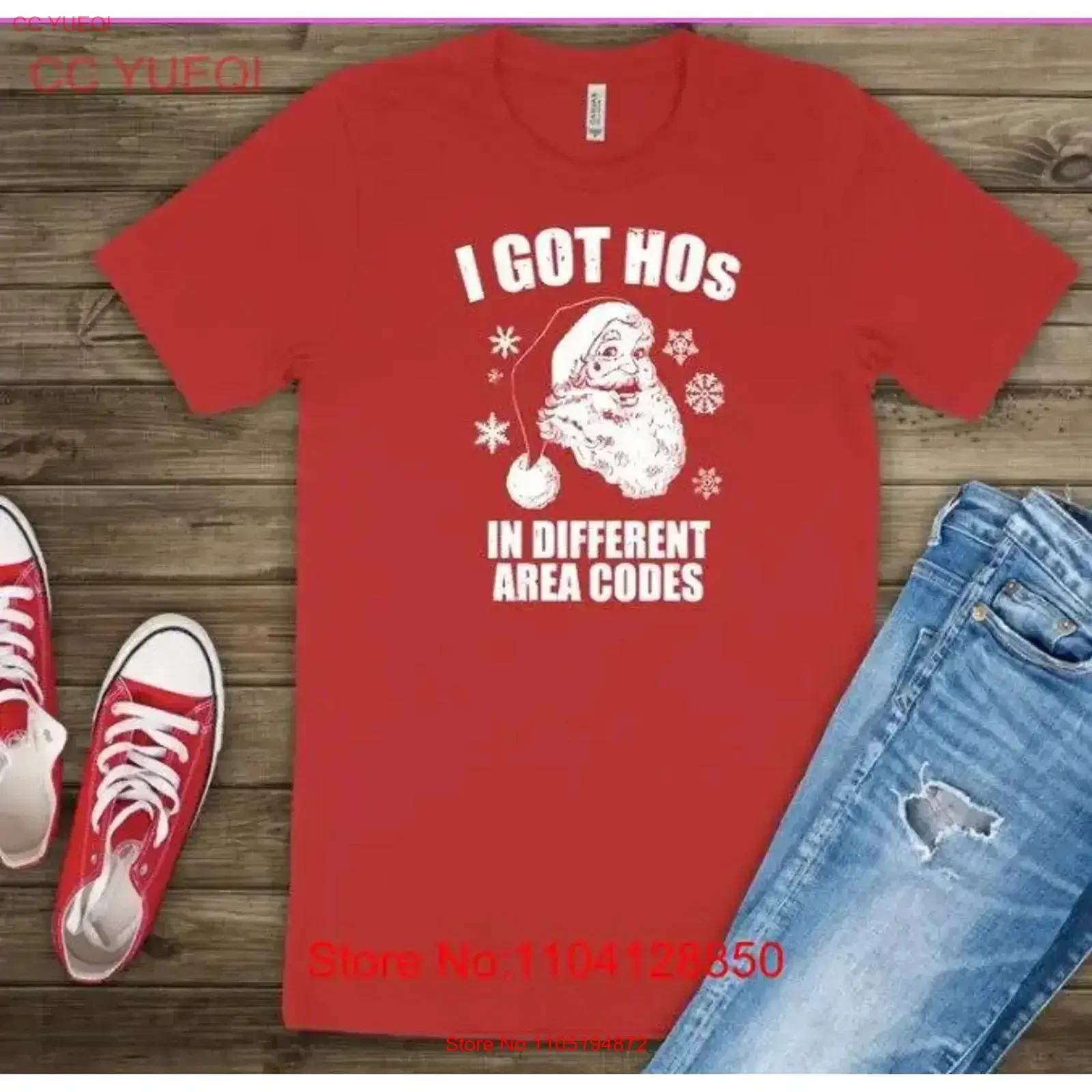 ho's in different area codes Christmas shirt Santa Claus holiday funny vintage Washed Stylish graphic Unisex streetwear homme