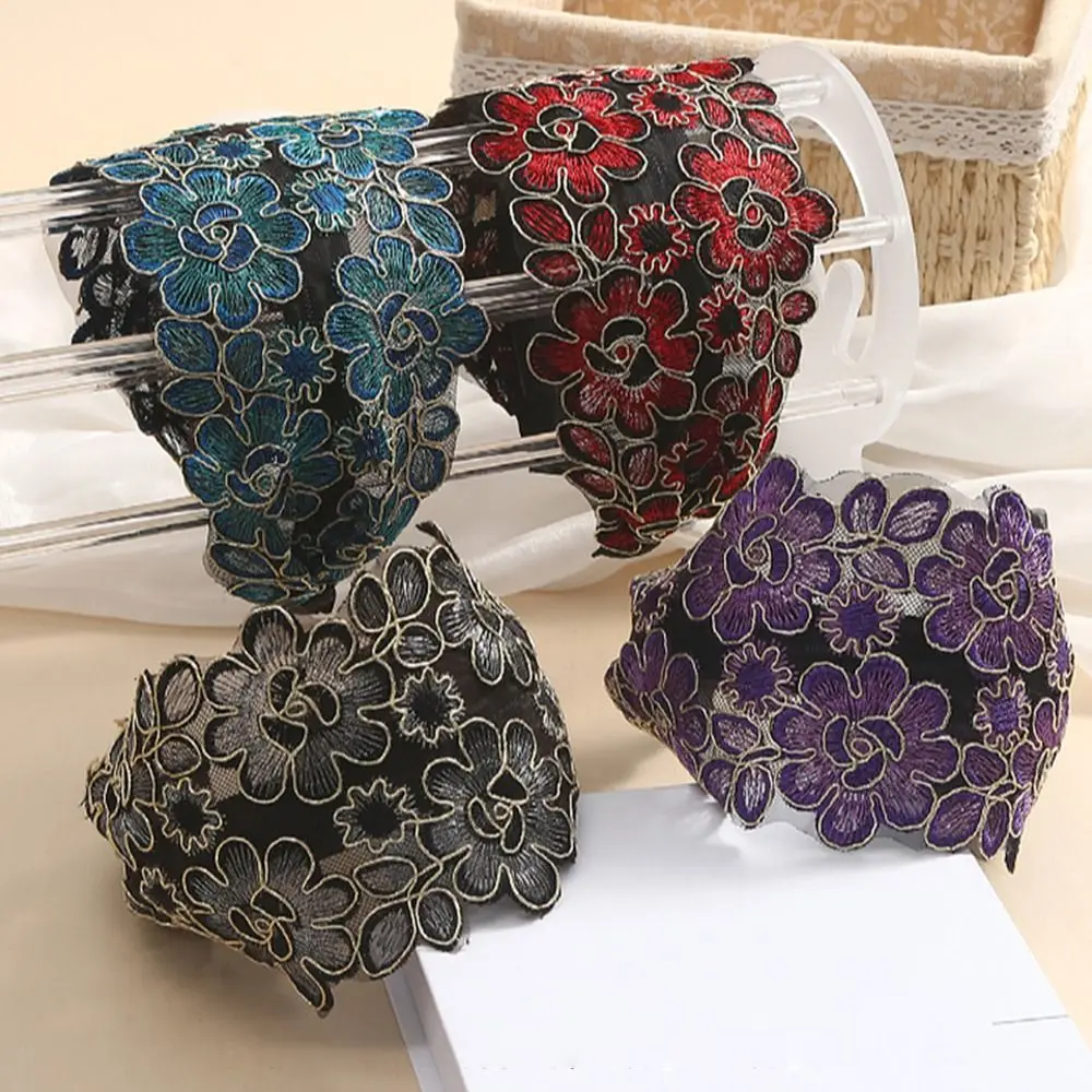Niedliches breites Spitzen-Mesh-Haarband mit Blumen, elastisches Damen-Haarband, rutschfest, mit Hohlmuster, hohle Kopfbedeckung für Mädchen – Detail 3