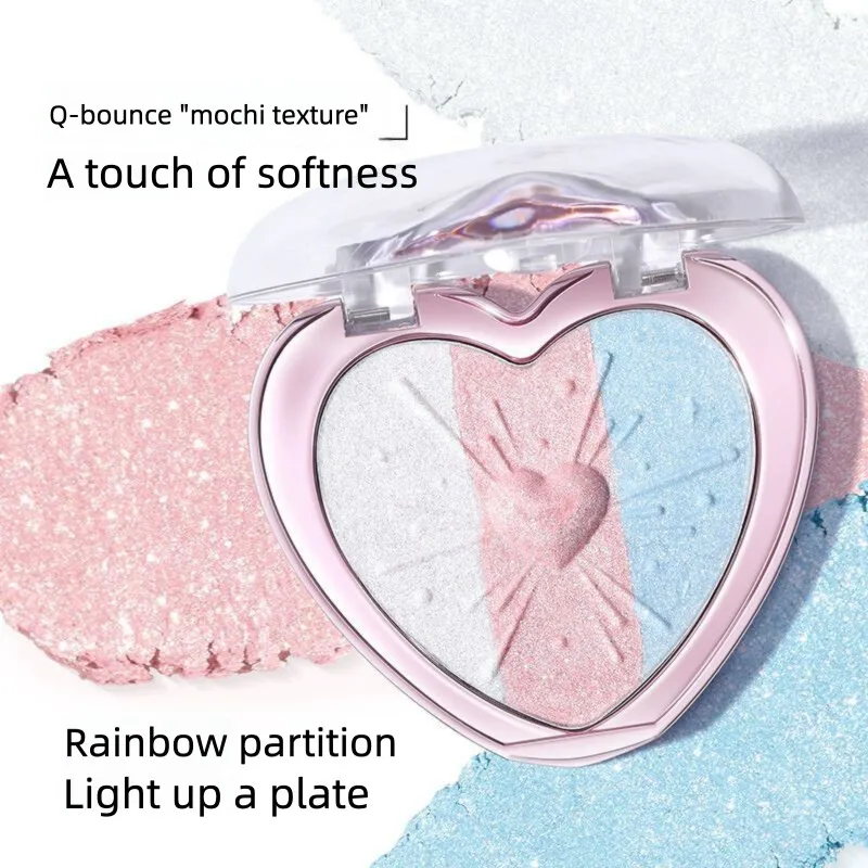 CCSHEER Rainbow Three-color High Disc Soft Glutinous Mochi Texture Face Brightening Shining Makeup Discs