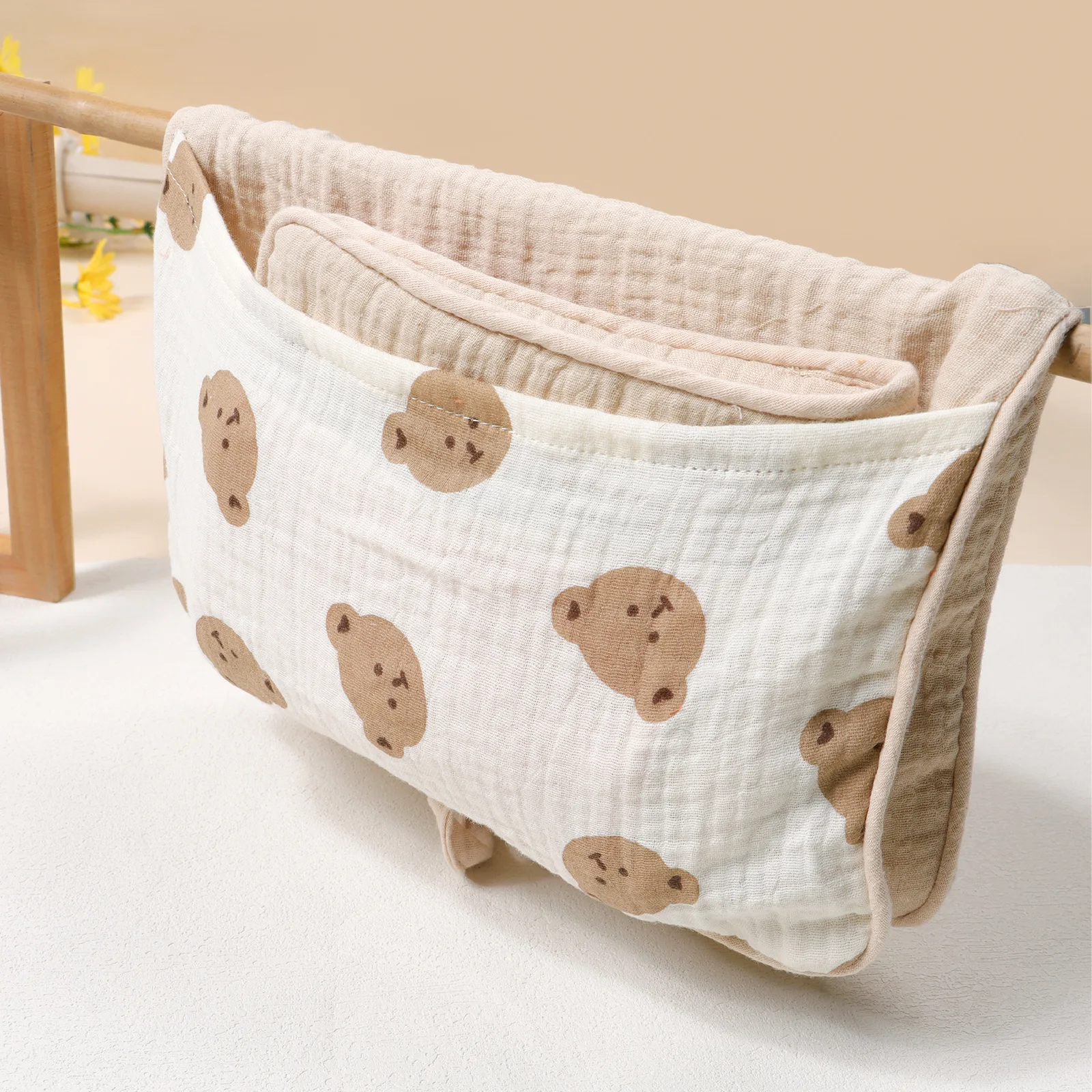 New Cotton Bedside Diaper Bag Patchwork Baby Disposable Diaper Wet Tissue Storage Bag Handbag Crib Bottle Trolley Hanging Bag