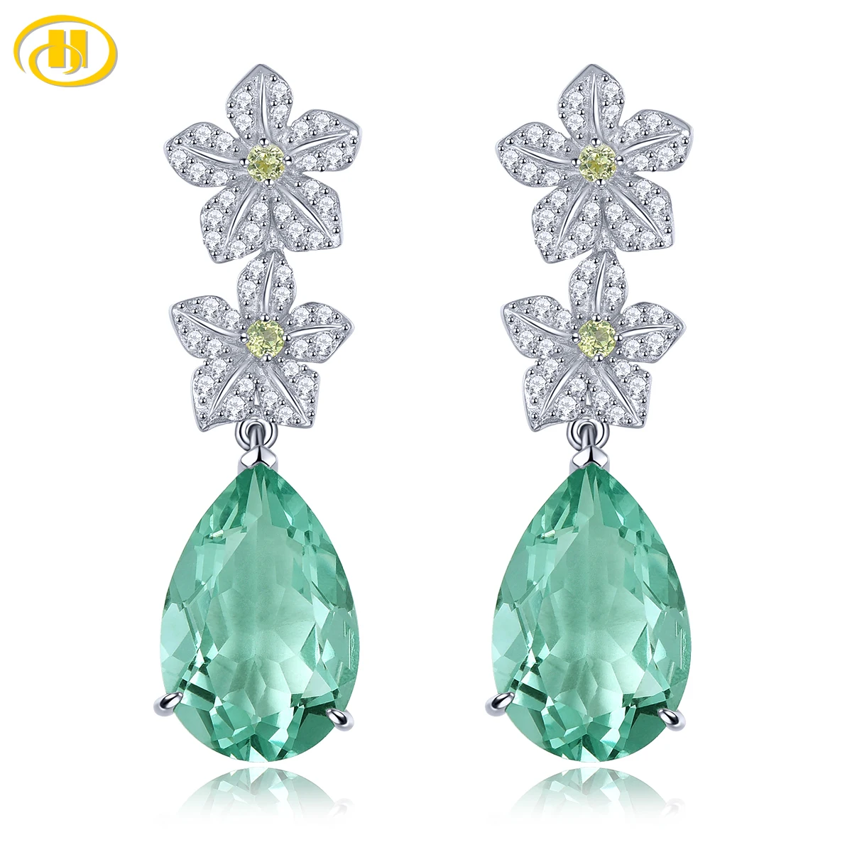 Natural Green Fluorite Sterling Silver Drop Earrings 12.8 Carats Romantic Elegant Fine Jewelry Style Women S925 Engagement Gift