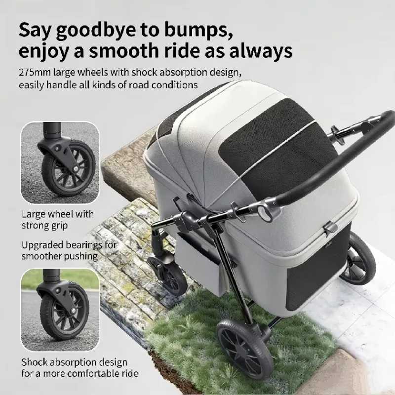 Good Selling 4 Wheels Luxe Folding Lightweight Extra Large Dog Stroller with 360° Rotation Wheel Pet Strollers