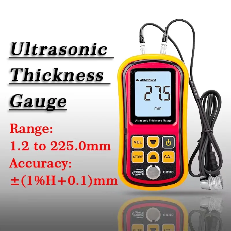 Misuratore di spessore ad ultrasuoni BENETECH GM100 1.2-225mm (acciaio) misuratore di spessore ad ultrasuoni LCD digitale Tester gauge risoluzione