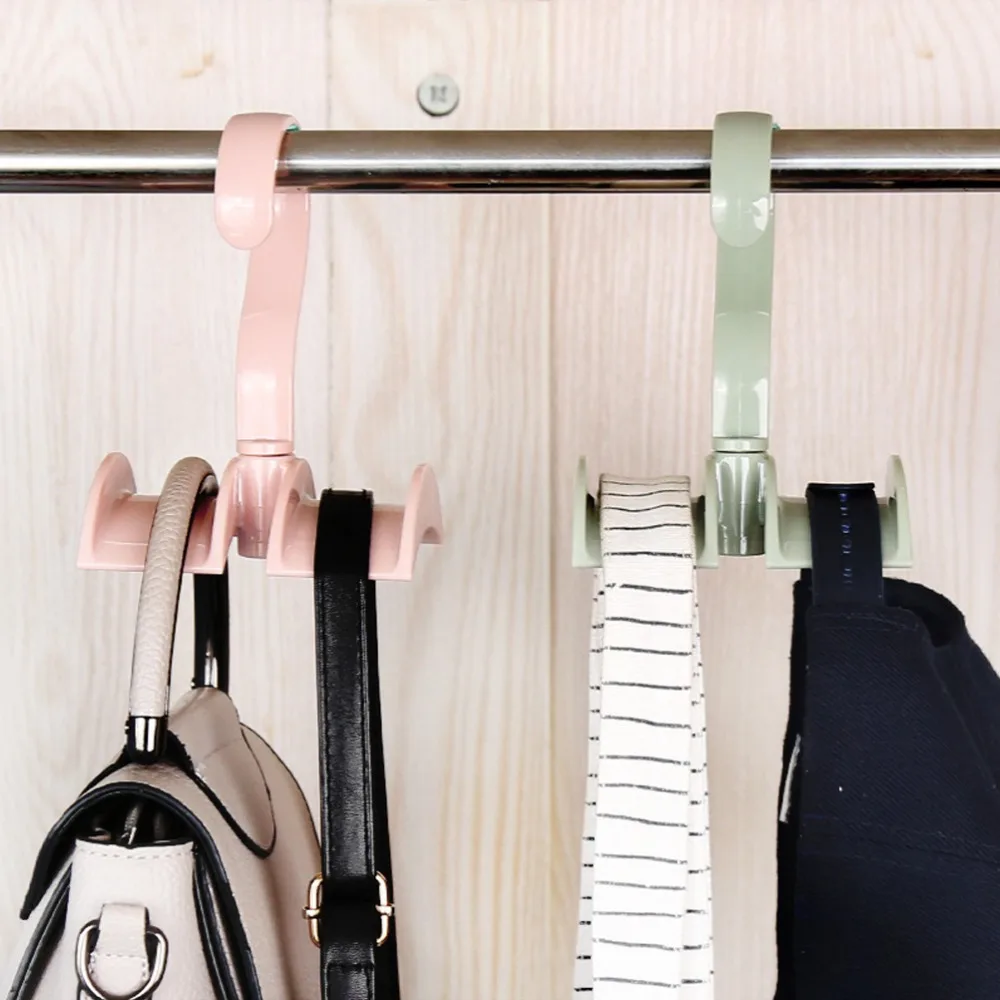 Practical Plastic Rotatable Closet Hanger Pink Width 3.5cm Double Hook Hanger Swivel Storage Hanger Closet Storage