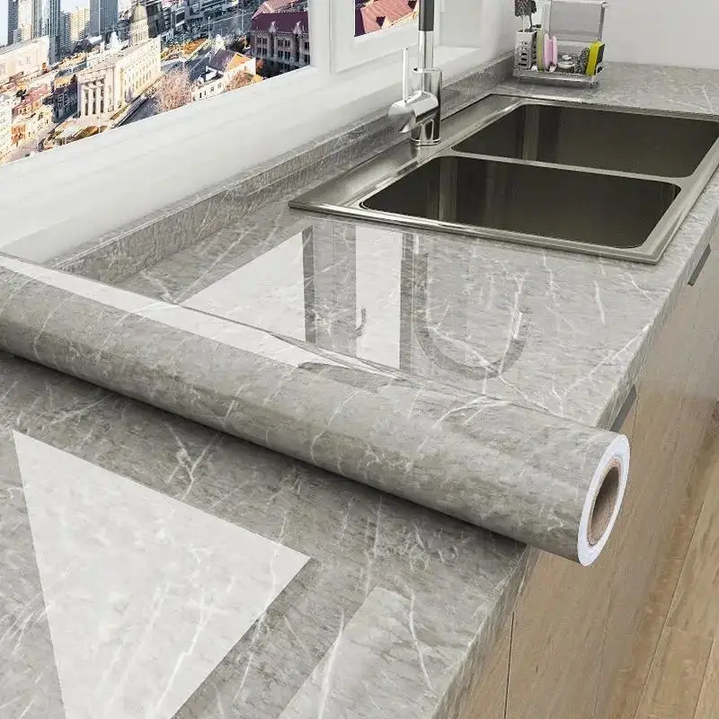 Removable Marble Decor Sticker Self‑Adhesive Vinyl Wallpaper Waterproof for Kitchen Sink Cabinet Bathroom Wall Renovation