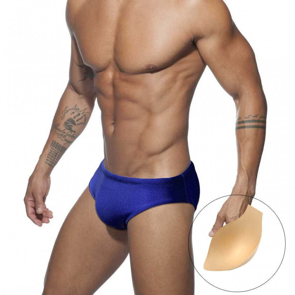 Sexy Mens Glitter Push Pad Bathing Suit Low Waist Transparent Swim Briefs Sport Beach Swimwear Fashion Male Bright Surf Trunks