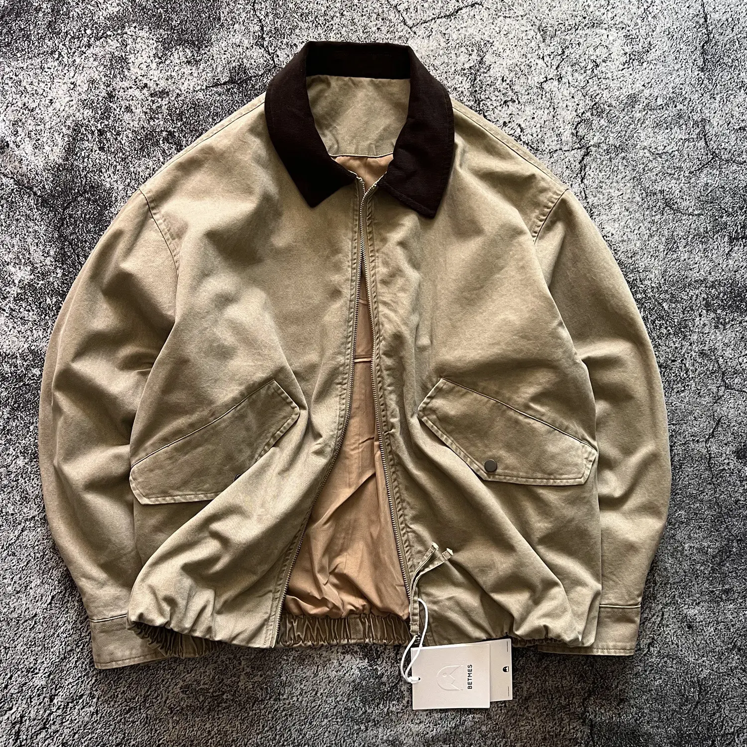 

American Vintage Amekaji Style 100% Cotton Washed Distressed Loose Fit Drop Shoulder Oversized Spring/Autumn Jacket / Outerwear