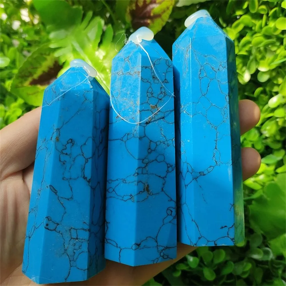 Blue Turquoise Crystal Stone Point Tower Healing Energy Synthetic Wand  Home Decoration Gift