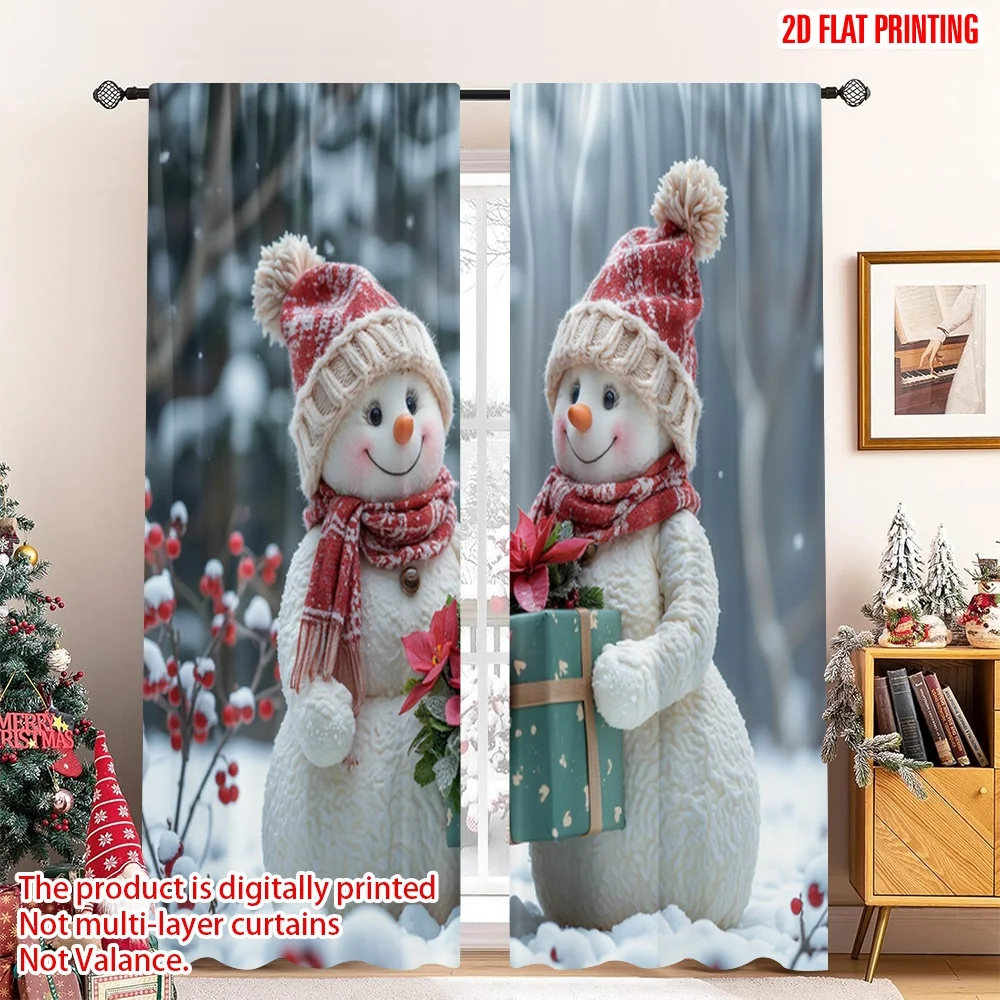 

2pcs 2D flat printing Merry Christmas Window Drapes Cute Snowmen Christmas Gifts_a Polyester Without Electricity Birthday Party