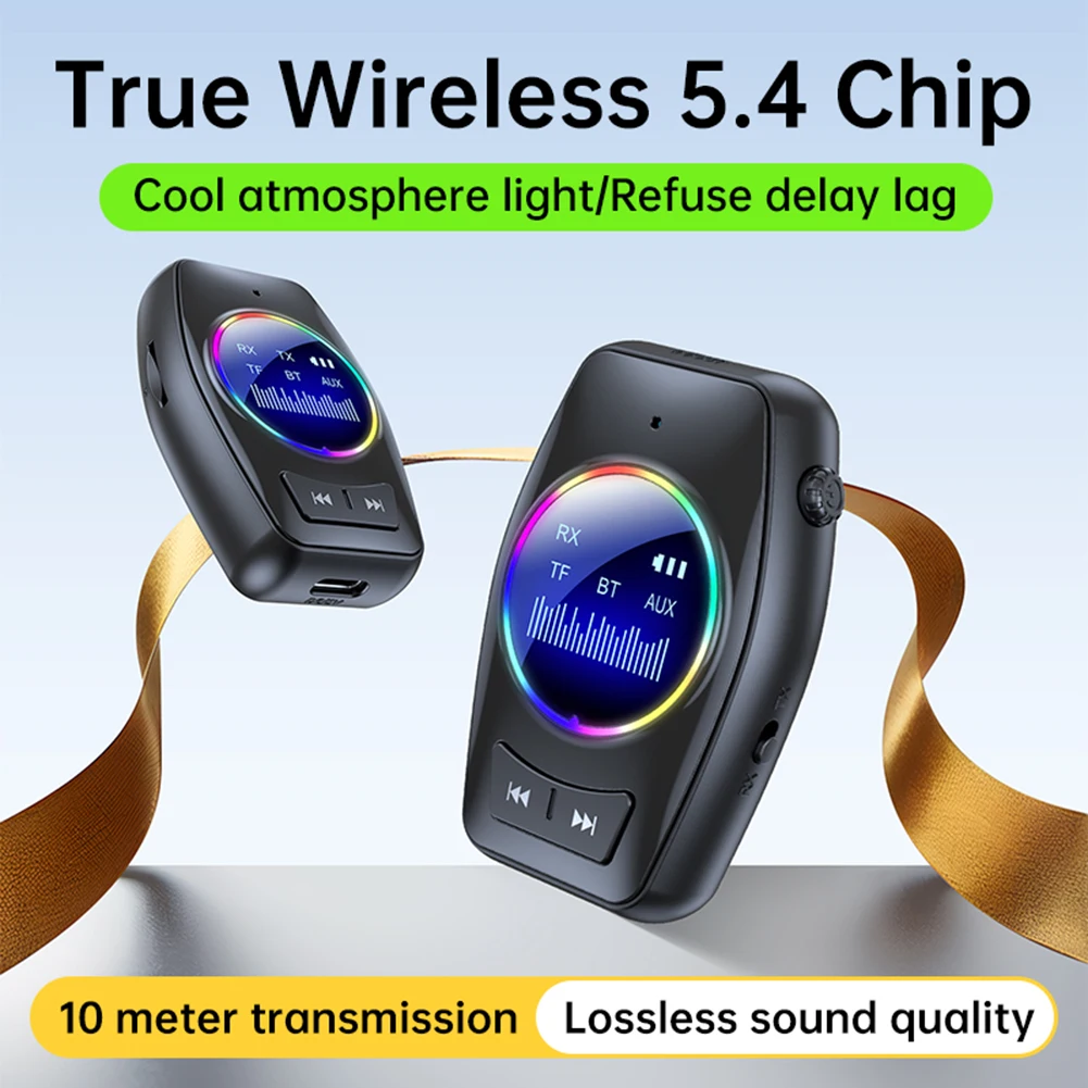 2 in 1 Bluetooth Audio Transmitter Receiver Real Time Status Display Wired Speakers/Amplifiers Support Desktop Computer Notebook