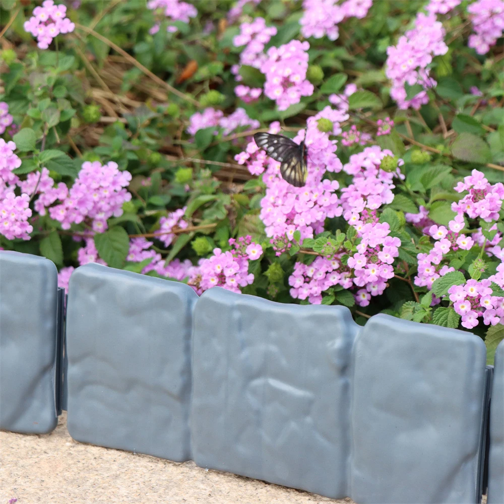 10/20/30 Stück Garten-Einfriedung mit Stein-Imitation-Effekt, Kunststoff-Rasenkante, Zaun für Landschaftsgestaltung, Blumenbeet, Pflanzenbegrenzung – Detail 5