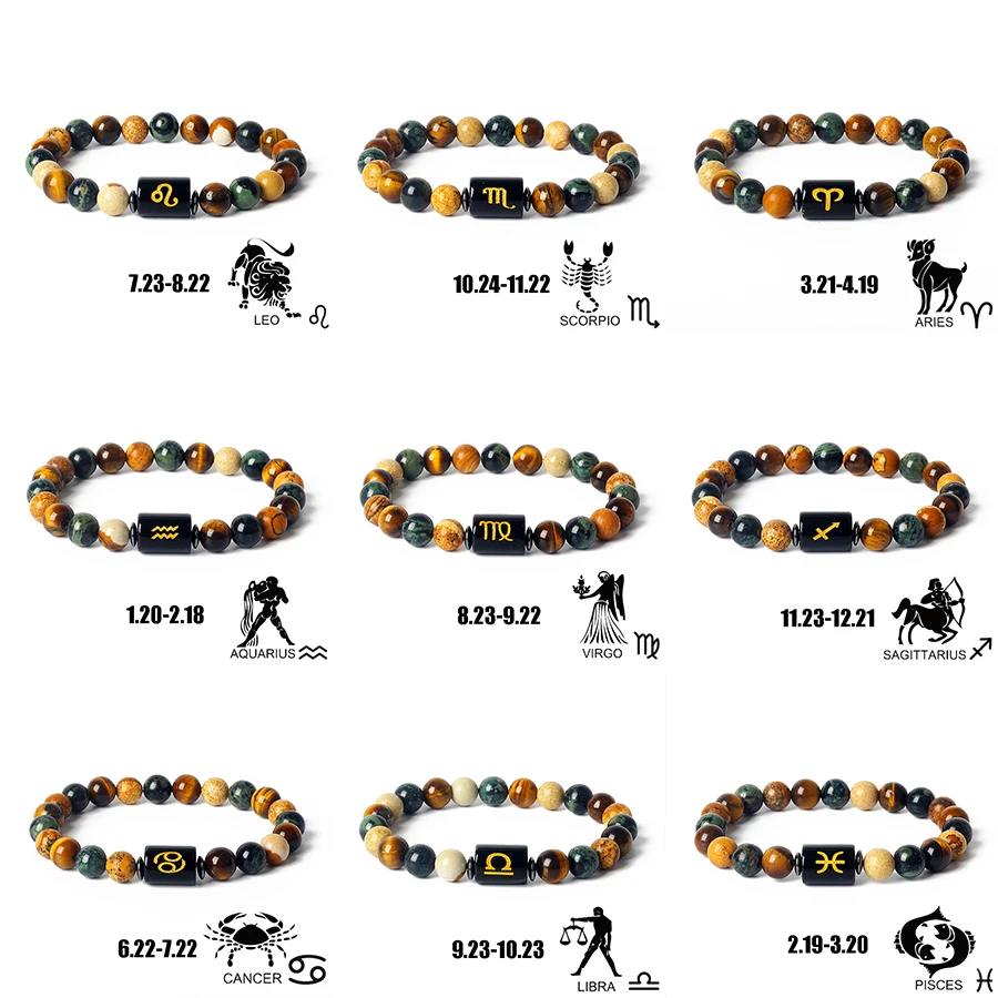 Gemini Virgo Zodiac Sign Bracelet Homme 12 Constellation Bangles Men Leo Libra Bracelet Women Friendship Gift Bracelet on Hand