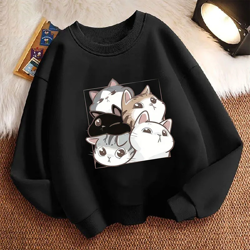 Funny Cat Hoodie Pullover Kids Cat Design Children's Sweatshirt Cute Hoody for Boys Girls Autumn Spring Casual Hoodies