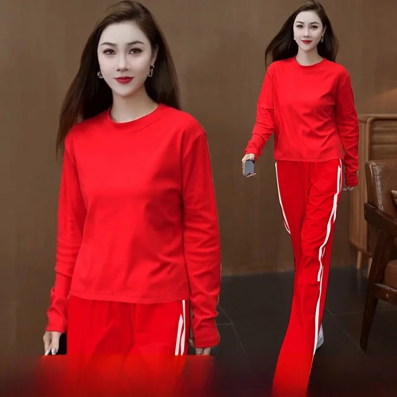 Faionable Square Dance Fitn Gymnastics Sportswear Set Long Sve Cotton round Ne Two Piece Suit for Women