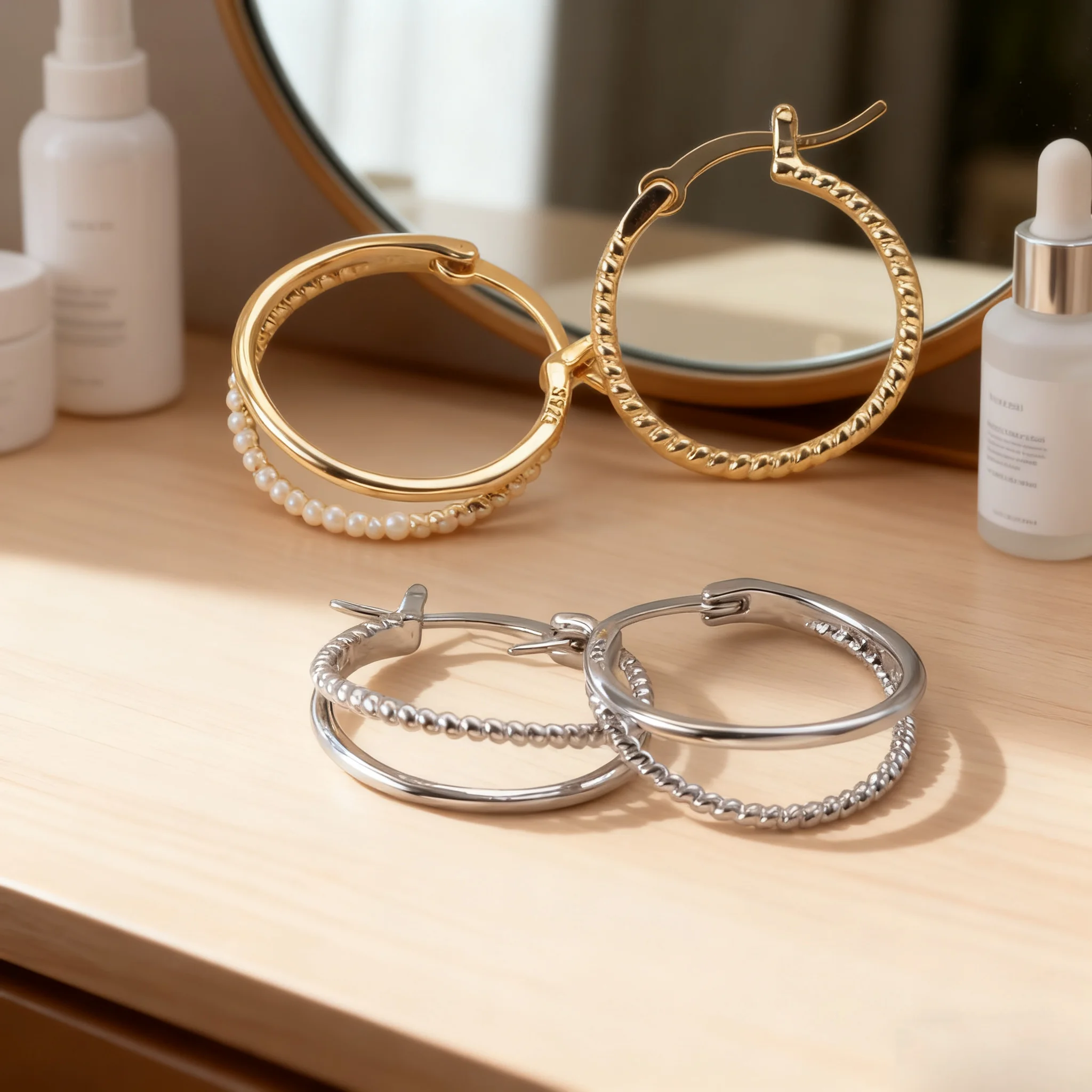 

New Double-layer Round Earrings Gold Silver Retro Fashion Temperament Suitable Personalized Women's Jewelry Accessories Gifts