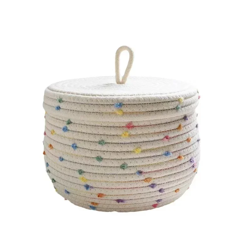 Cotton rope storage basket with lid desktop storage box key supplies woven makeup storage basket underwear