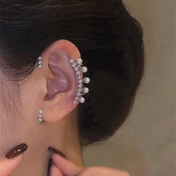 Fashion Imitation Pearl Without Piercing Earrings Silver Color Ear Clips Sparkling Zircon Ear Cuff Clip Earring Wedding Jewelry