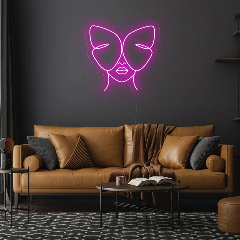 

Butterfly Bow Girl Led Neon Sign, Girl Face Art Neon Light Bedroom Wall Decor Girls Gifts Fast Free Shipping