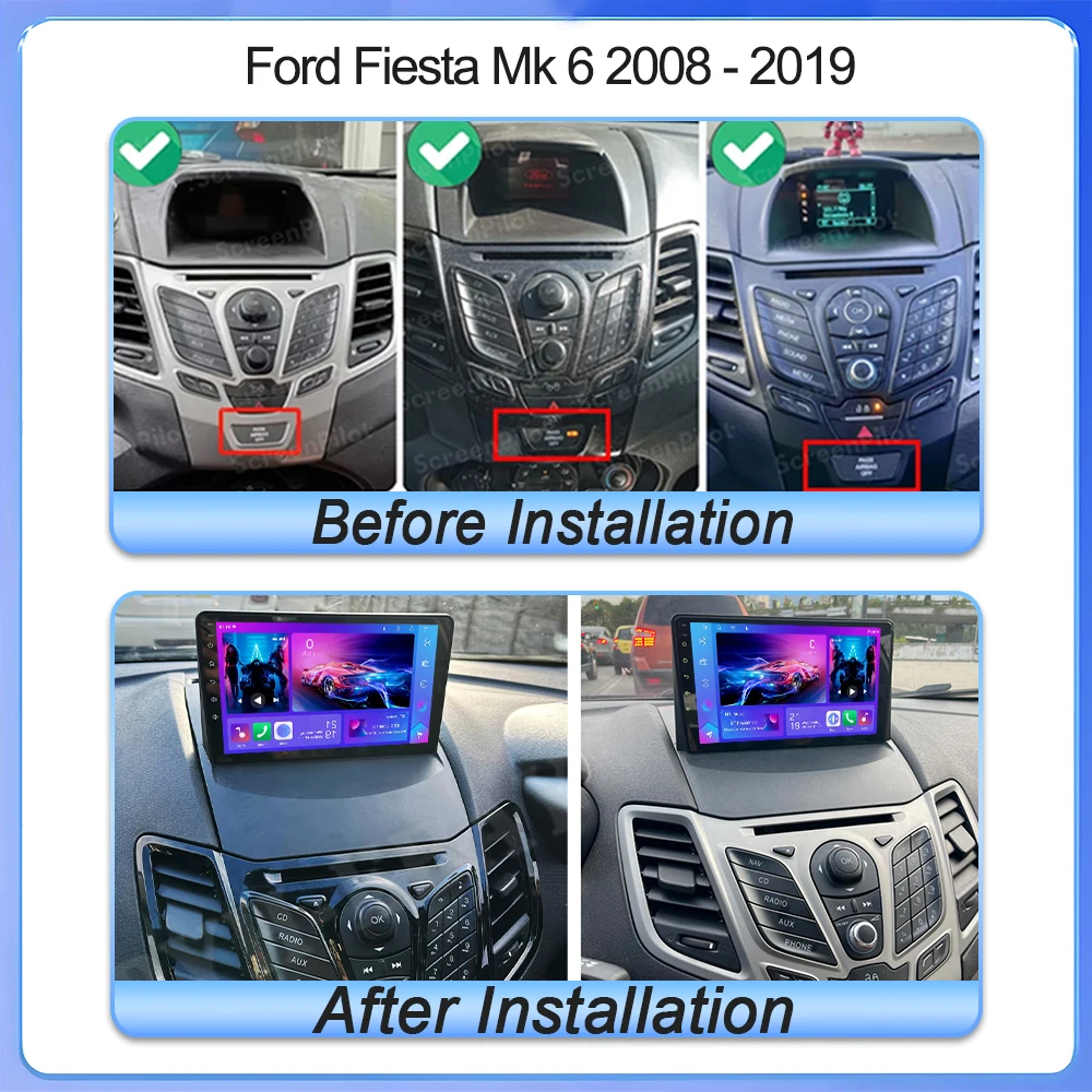 Android 16 For Ford Fiesta Mk 6 2008 - 2019 Car Auto Radio GPS Navigation Multimidia Player 2 Din Touch Screen Bluetooth 8 Core