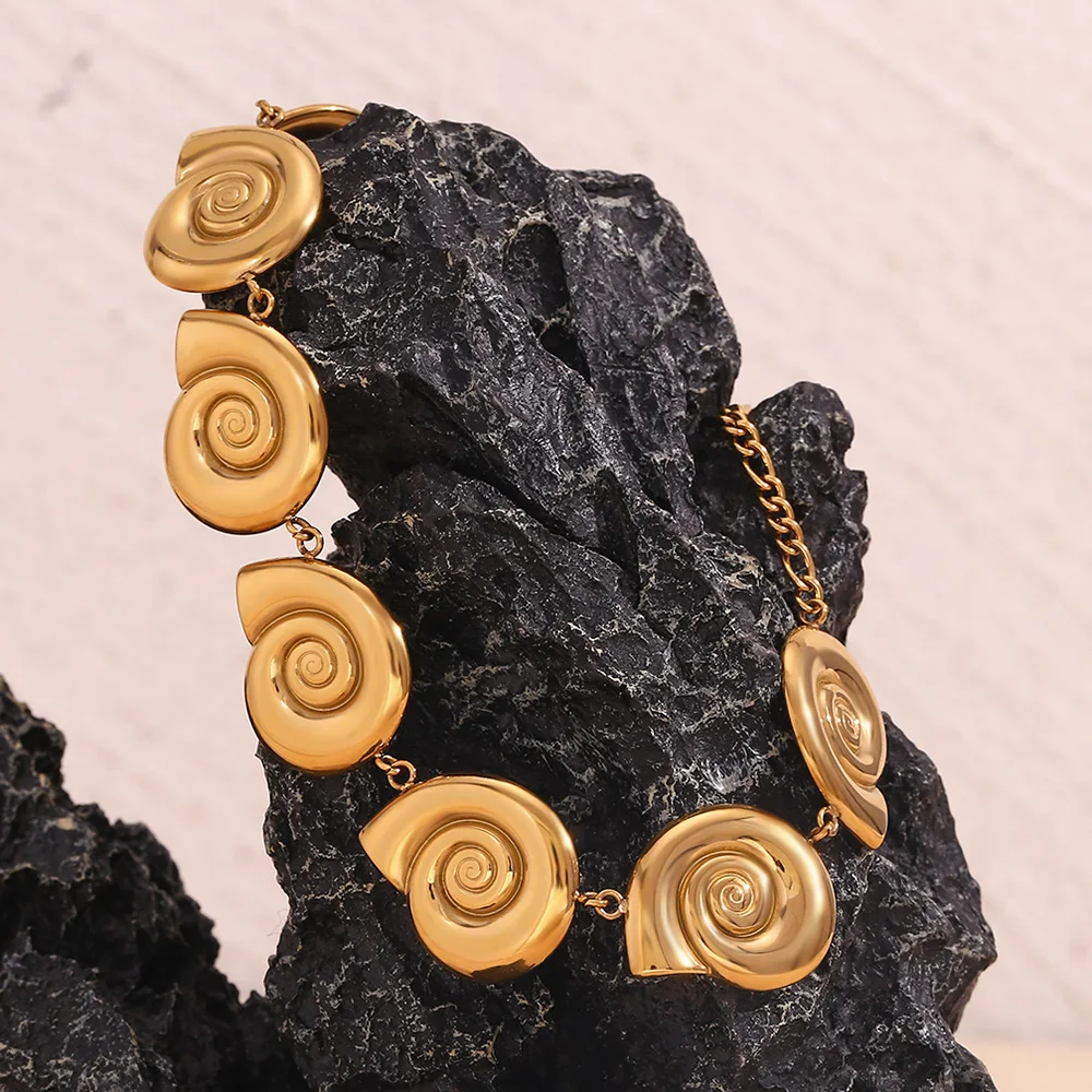 E.B.belle Trendy Sea Snail Spiral Vortex Series Earrings Necklace 316L Stainless Steel 18K Gold Plated Statement ChicJewelry