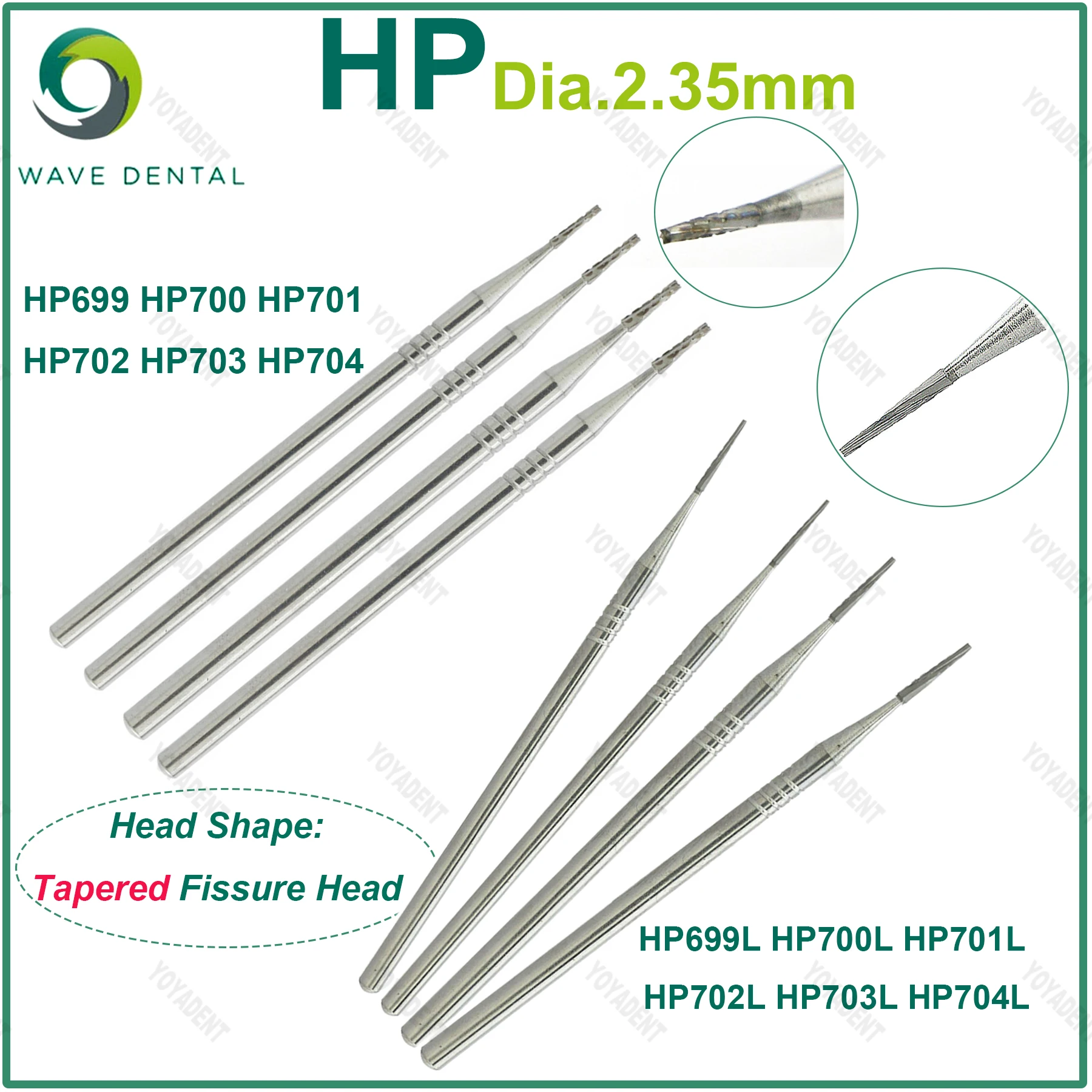 WAVE Tungsten Carbide Burs Tapered Fissure Head HP For Low Speed Handpiece Straight Nose Cone 5pcs/Pack Dental Accessories