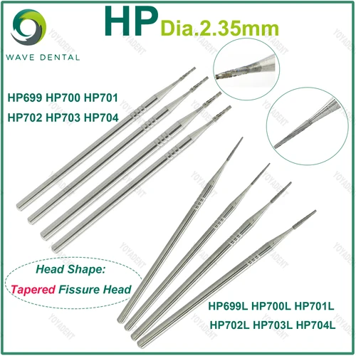 Fresas de carburo de tungsteno WAVE, cabeza de fisura cónica HP para pieza de mano de baja velocidad, cono de nariz recta, 5 unids/pack, accesorios dentales