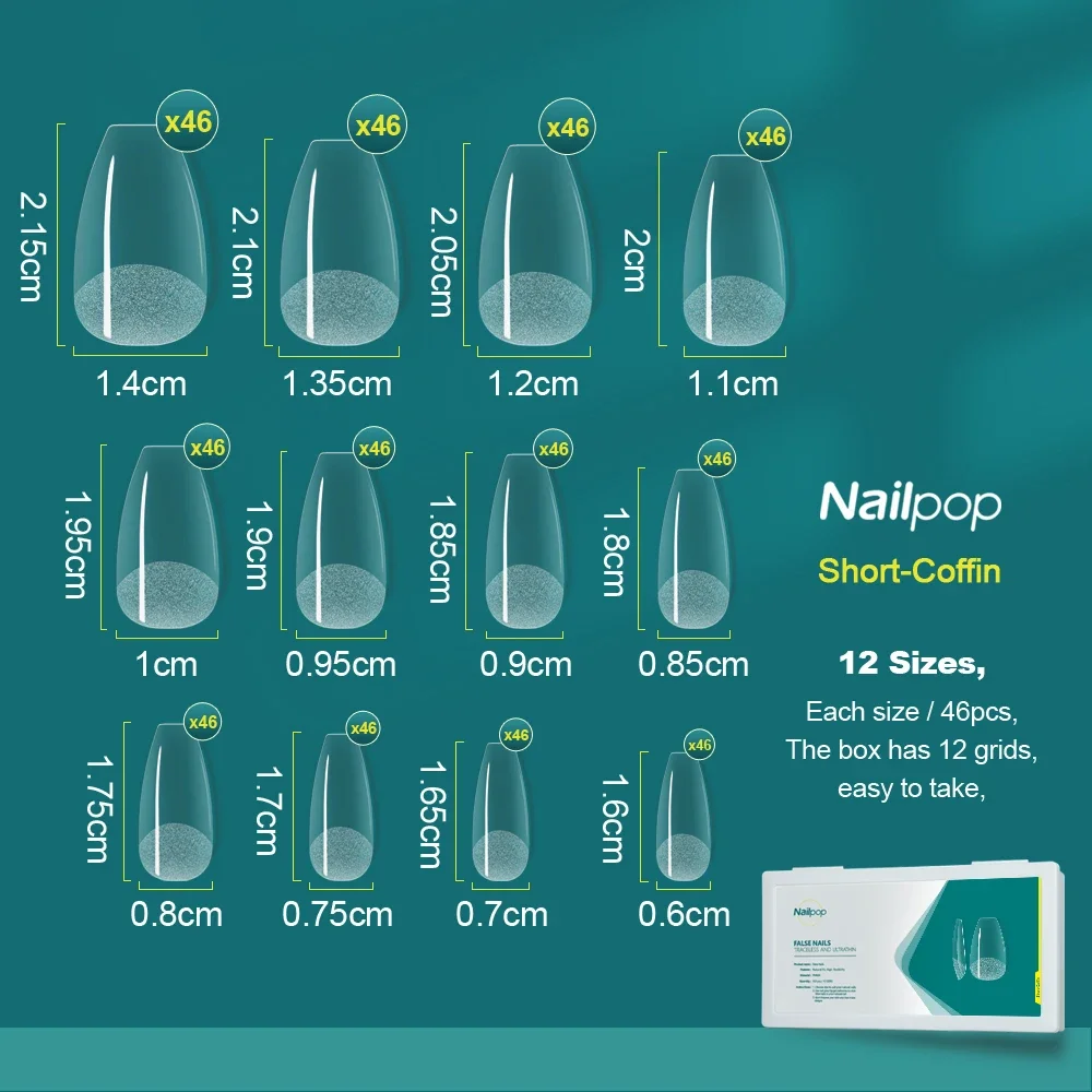 Nailpop 552 шт. PRO Длина/Средние/Короткие накладные ногти Пресс на кончиках для наращивания искусственных ногтей с дизайном Аксессуары для ногтей